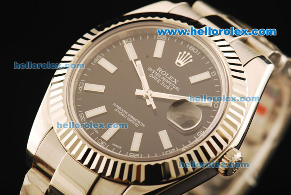 Rolex Datejust II Swiss ETA 2836 Automatic Movement Full Steel with Black Dial and White Stick Markers - Click Image to Close